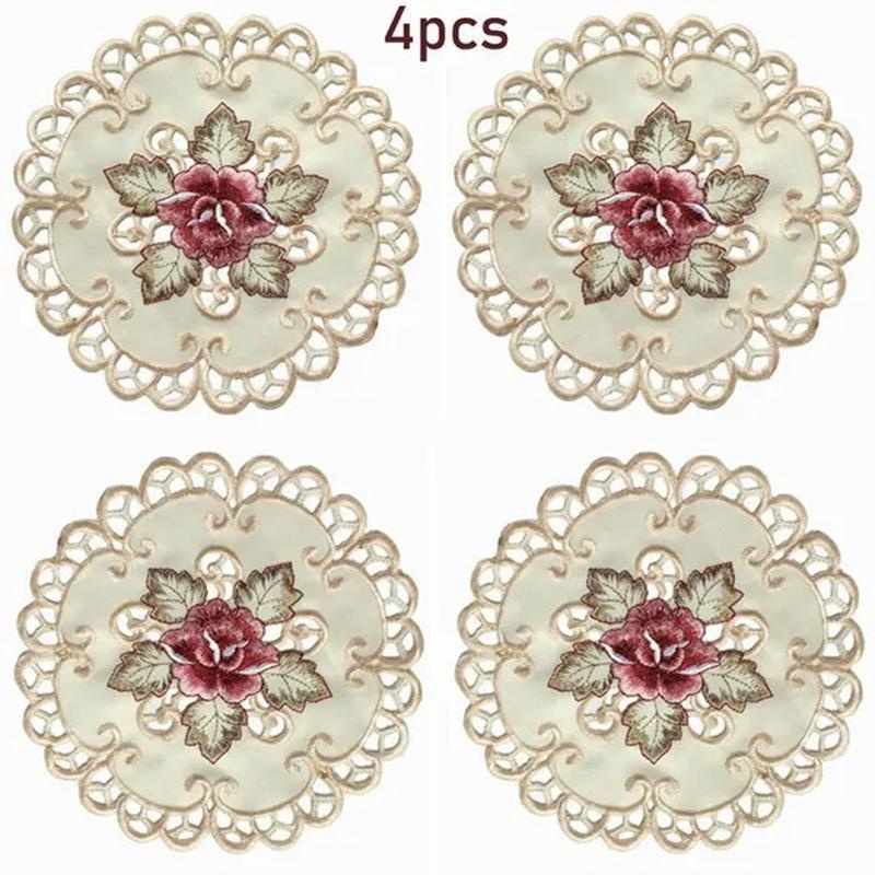 Conference Table Round - Napperon rond brodé de fleurs pour