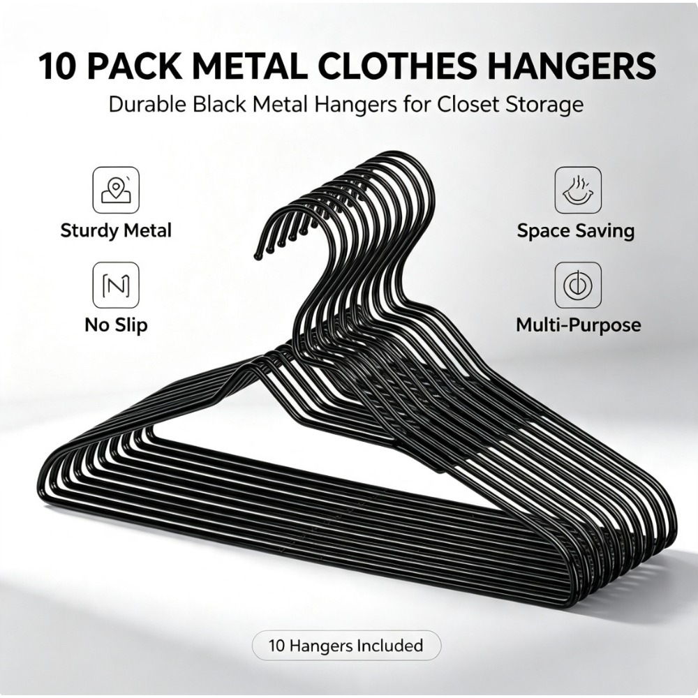 Locker Storage Metal - Lot de 10 cintres noirs antidérapants,
