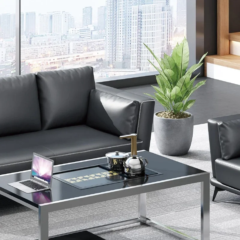 Office Furniture Group - L cuir noir multijoueur groupe bureau